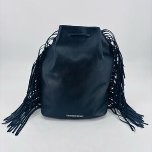 Victoria's Secret Boho Western Fringe Faux Leather Bucket Bag Backpack